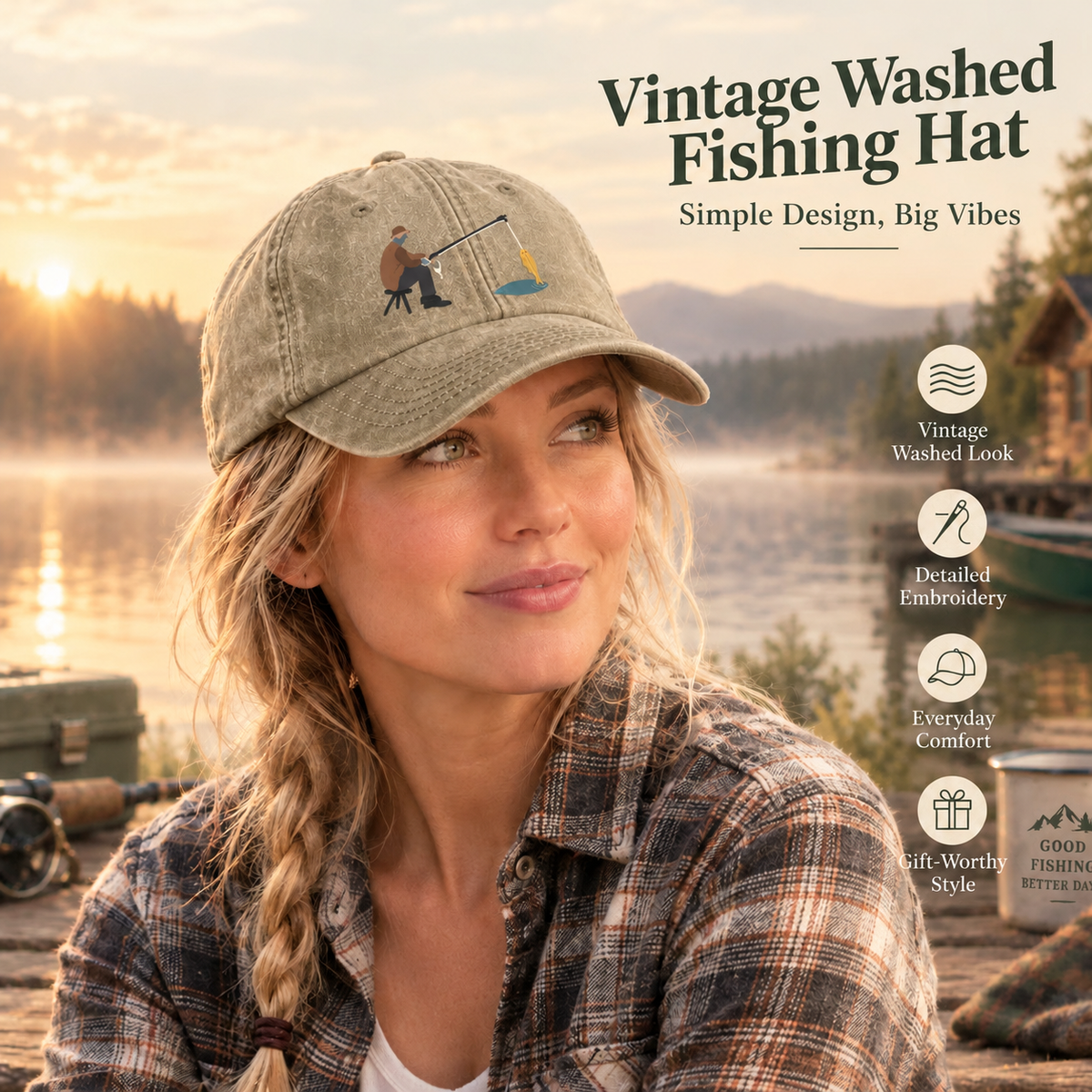 🎣🧢 Catch of the Day Interactive Fishing Cap –🎁 Vintage Washed Moving Fish Hat
