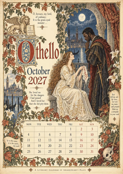 A Shakespearean Year 2027 – 12 Plays Through the Seasons | Vintage Illustrated Wall Calendar