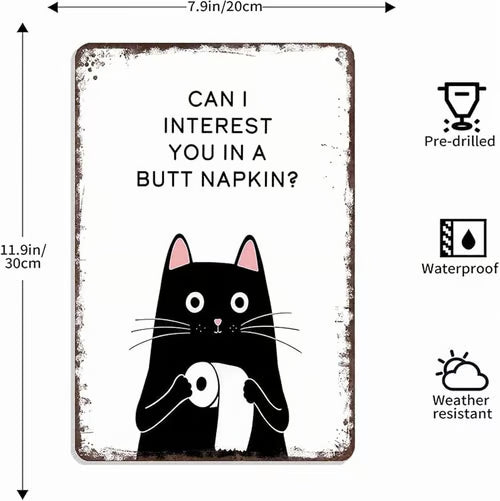 Funny Metal Tin Welcome Cat Sign For Bathroom