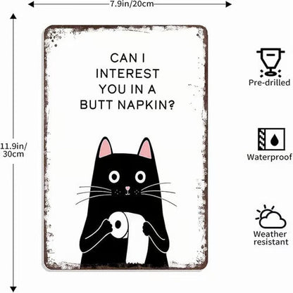 Funny Metal Tin Welcome Cat Sign For Bathroom