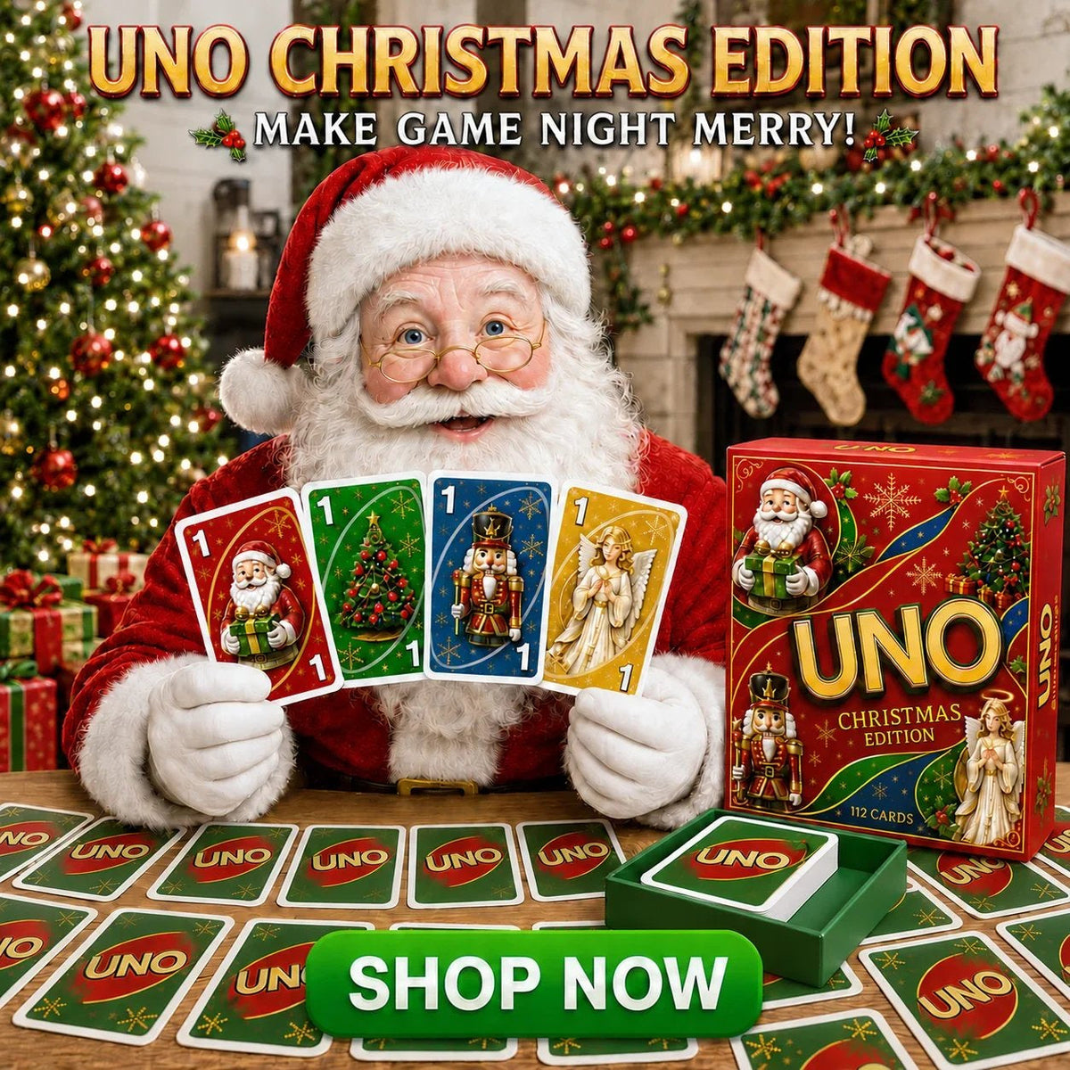 🃏UNO Christmas Edition🎄 Holiday Family Card Game with 112 Festive Cards