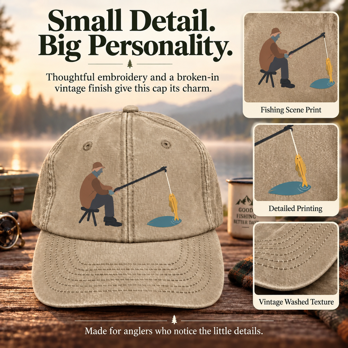 🎣🧢 Catch of the Day Interactive Fishing Cap –🎁 Vintage Washed Moving Fish Hat