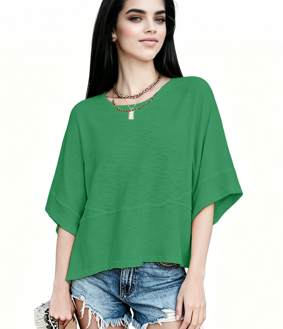 ☀️ Women's Summer Casual Crewneck Batwing Top – Loose Fit, Cute & Breezy 🌸