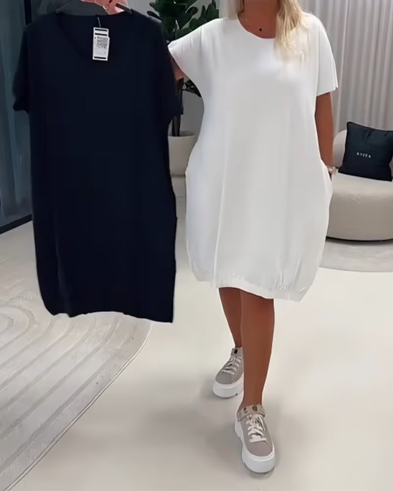 🍃Short‑Sleeve Round‑Neck Loose‑Fit Dress