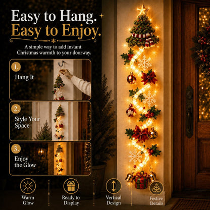 🎄Light-Up Christmas Door Hanger | 6 festive light designs, warm glow, 3D details, and space-saving vertical decor ✨