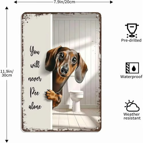 Funny Metal Tin Welcome Cat Sign For Bathroom