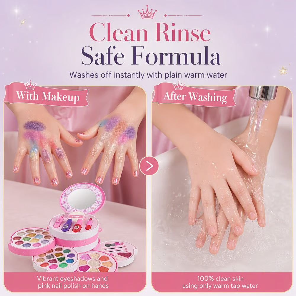 ✨💥📢📢 Washable Princess Makeup Set – Non‑irritating, trays & portable case 🎀