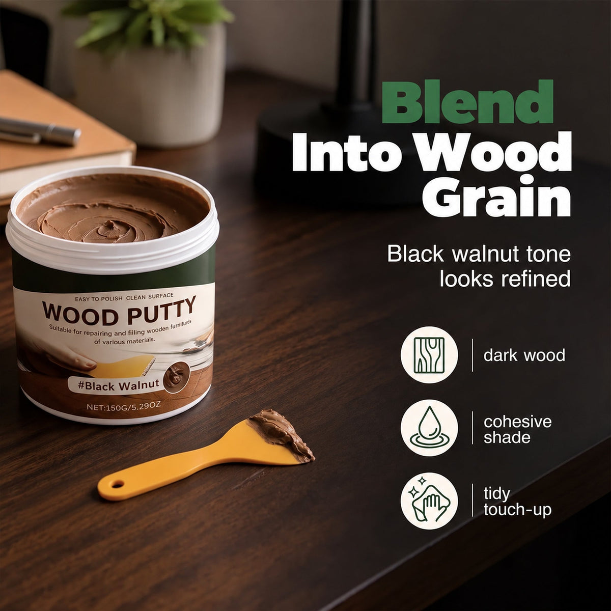 🚪Wood Repair Filler Putty – Fills Cracks & Chips, Smooths Surfaces, Blends with Dark Wood
