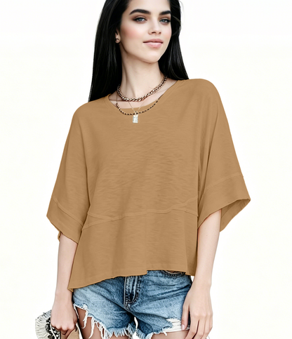 ☀️ Women's Summer Casual Crewneck Batwing Top – Loose Fit, Cute & Breezy 🌸