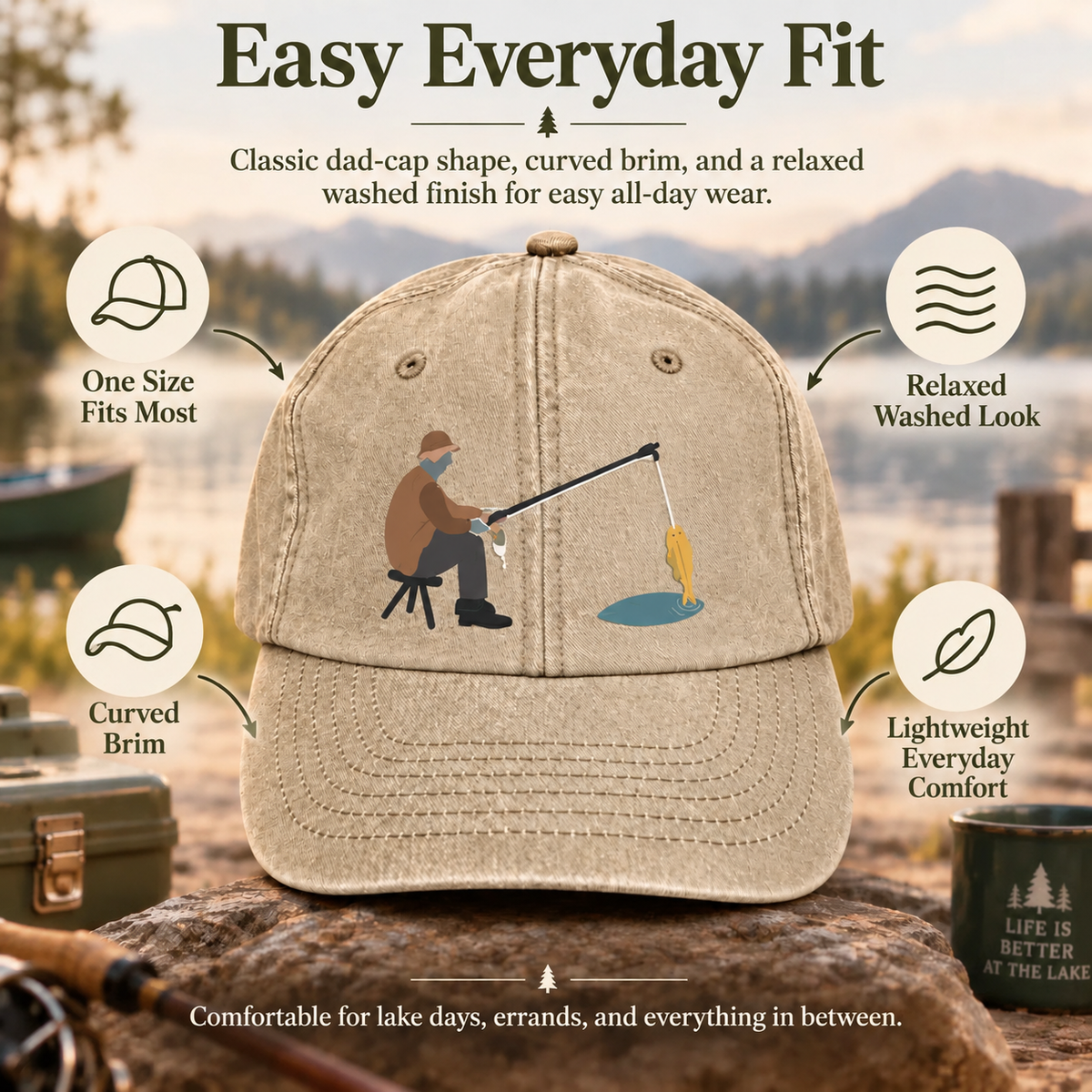 🎣🧢 Catch of the Day Interactive Fishing Cap –🎁 Vintage Washed Moving Fish Hat