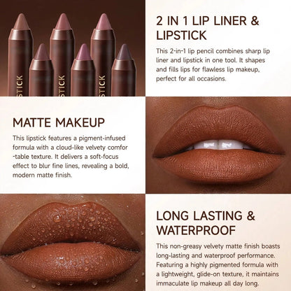 6pcs/set Long-lasting Matte Brown Lipstick