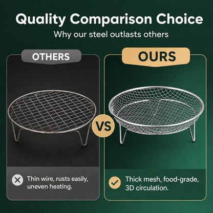 🔥Stainless steel air fryer rack with raised oil drain basket and multi-level mesh grill rack