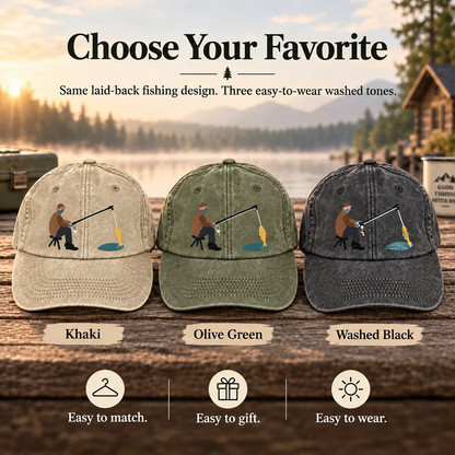 🎣🧢 Catch of the Day Interactive Fishing Cap –🎁 Vintage Washed Moving Fish Hat