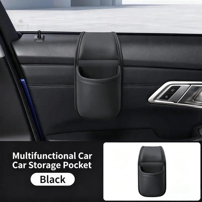 Leather Car Door Storage Pocket Double-Layer Organizer for Phones, Keys & Everyday Driving Essentials