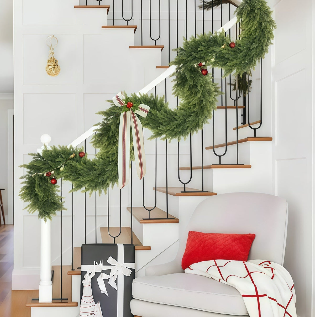 6 FT 2 Pcs Artificial Cedar Garlands, Real Touch Winter Cedar Garland, Green Artificial Greenery Pine Garland for Table, Mantle, Wall, Indoor, Outdoor Christmas Decorations (2, 6 FT)