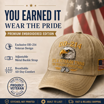 100% Handmade DD-214 Veteran Honor Embroidered Cap