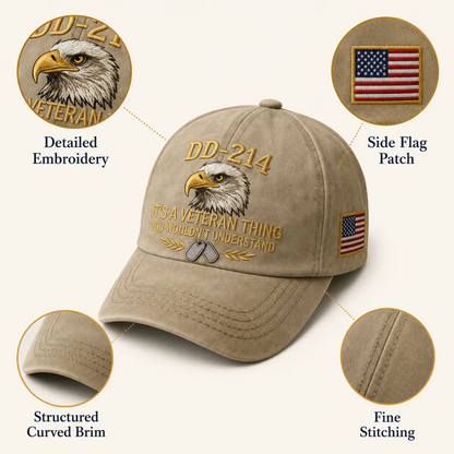 100% Handmade DD-214 Veteran Honor Embroidered Cap