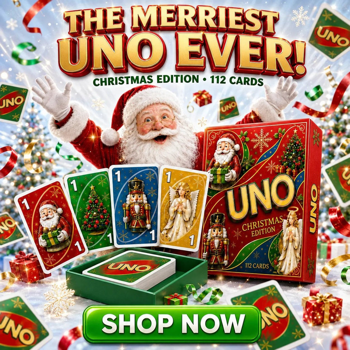 🃏UNO Christmas Edition🎄 Holiday Family Card Game with 112 Festive Cards