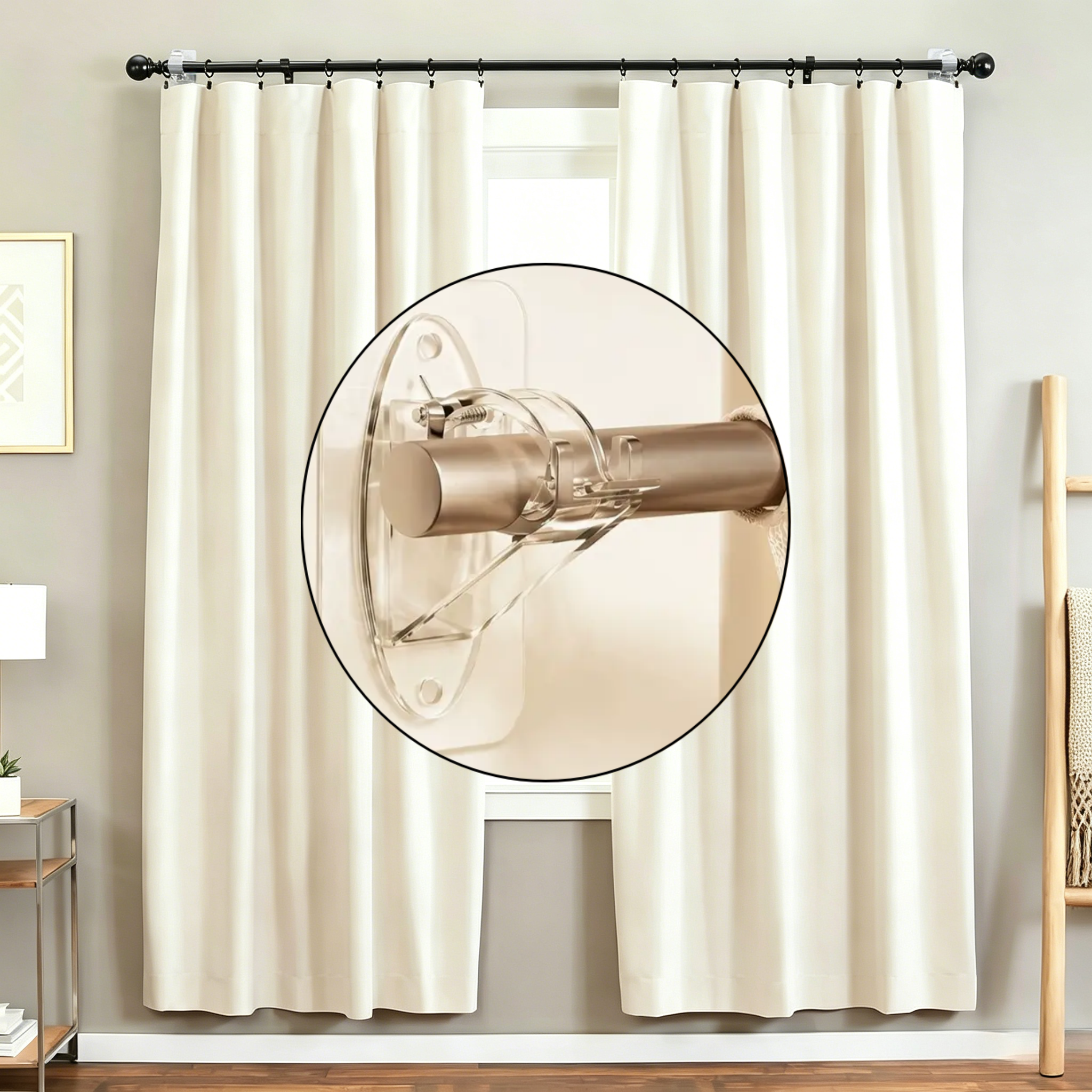 New Self Adhesive Rod Brackets, No Drill Needed Curtain Rod Holders
