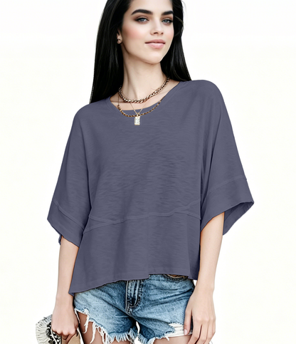☀️ Women's Summer Casual Crewneck Batwing Top – Loose Fit, Cute & Breezy 🌸