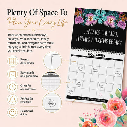 🌸🗓️ 2027 Funny Swear Word Wall Calendar – “F*ck It” Floral Calendar for Tired-Ass Women 😂✨