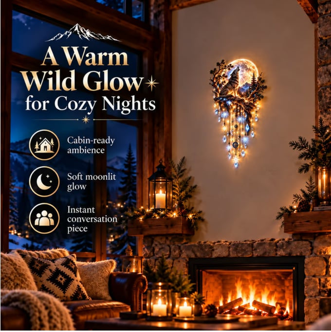 🐺🌕 Howling Wolf Moon Meteor Wall Lamp – Bring the Wilderness Home (2D)