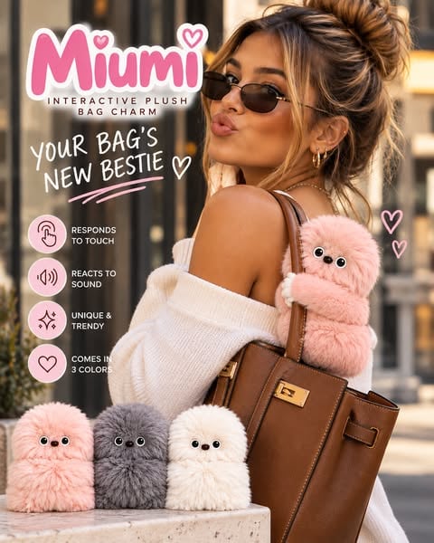 ✨Interactive Plush Bag Charm – Cute Motion-Sensing Companion with Moving Head, Your bag's new best friend.💕