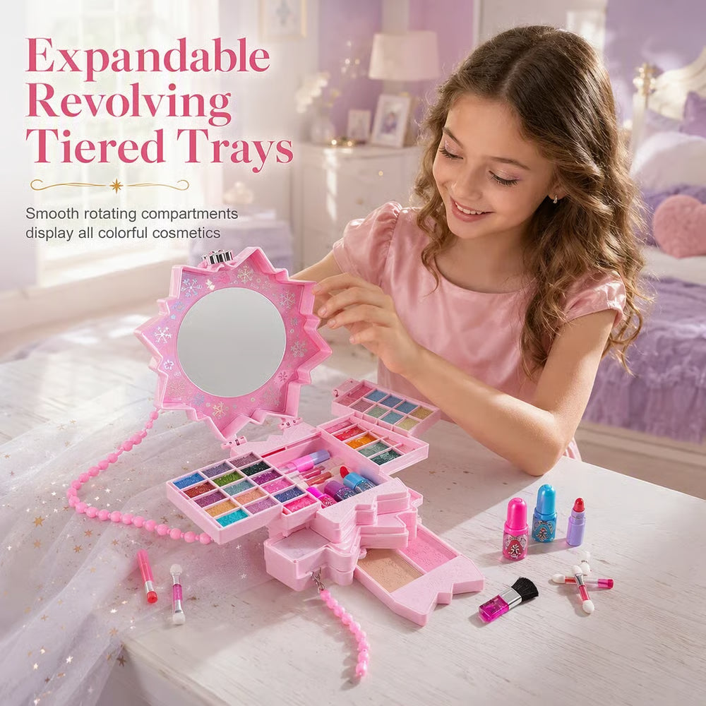 ✨💥📢📢 Washable Princess Makeup Set – Non‑irritating, trays & portable case 🎀