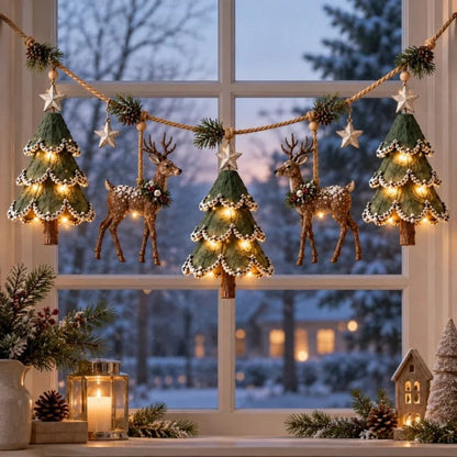 🎁🎄✨ Enchanted Lighted Woodland Christmas Garland