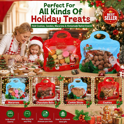 🎁Easy Fill, Easy Seal🎄 Festive Self-Seal Treat Bags – Santa & Snowman Print 💖 Resealable, Food-Safe & Perfect for Cookies, Chocolates & Little Gifts 🎅⛄