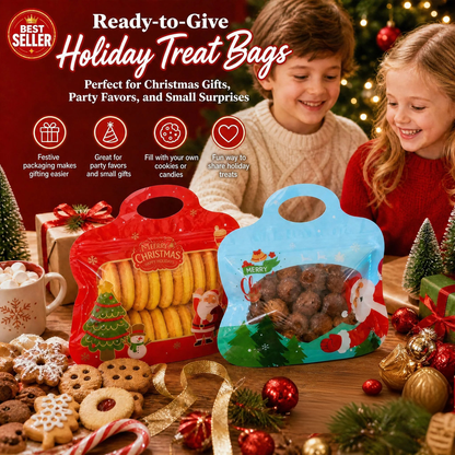 🎁Easy Fill, Easy Seal🎄 Festive Self-Seal Treat Bags – Santa & Snowman Print 💖 Resealable, Food-Safe & Perfect for Cookies, Chocolates & Little Gifts 🎅⛄