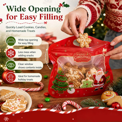 🎁Easy Fill, Easy Seal🎄 Festive Self-Seal Treat Bags – Santa & Snowman Print 💖 Resealable, Food-Safe & Perfect for Cookies, Chocolates & Little Gifts 🎅⛄