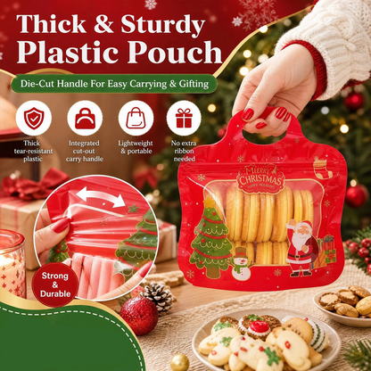 🎁Easy Fill, Easy Seal🎄 Festive Self-Seal Treat Bags – Santa & Snowman Print 💖 Resealable, Food-Safe & Perfect for Cookies, Chocolates & Little Gifts 🎅⛄