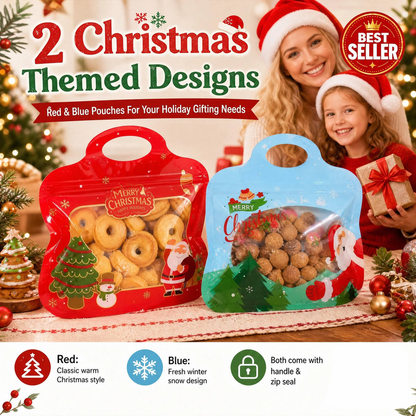 🎁Easy Fill, Easy Seal🎄 Festive Self-Seal Treat Bags – Santa & Snowman Print 💖 Resealable, Food-Safe & Perfect for Cookies, Chocolates & Little Gifts 🎅⛄