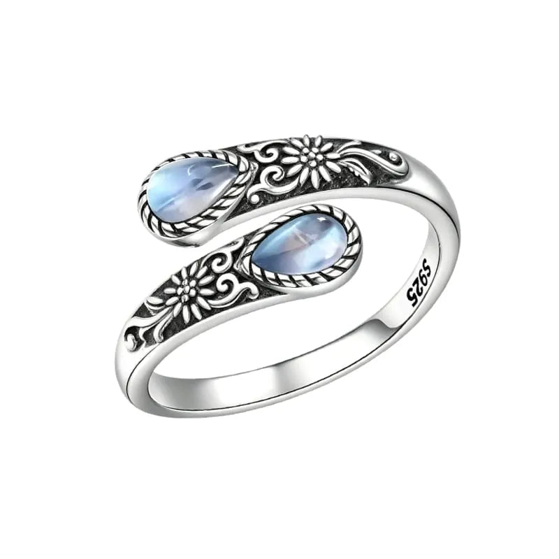 Moonstone Bloom Ring | Vintage Style • Adjustable Fit • Timeless Elegance