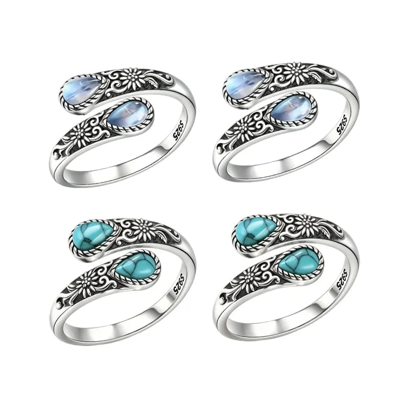 Moonstone Bloom Ring | Vintage Style • Adjustable Fit • Timeless Elegance
