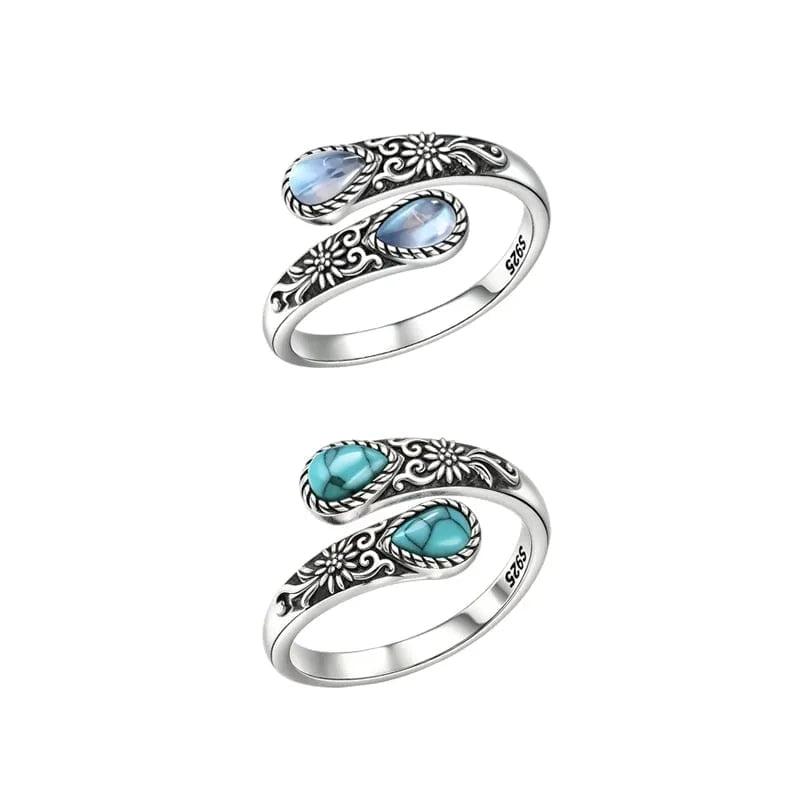 Moonstone Bloom Ring | Vintage Style • Adjustable Fit • Timeless Elegance