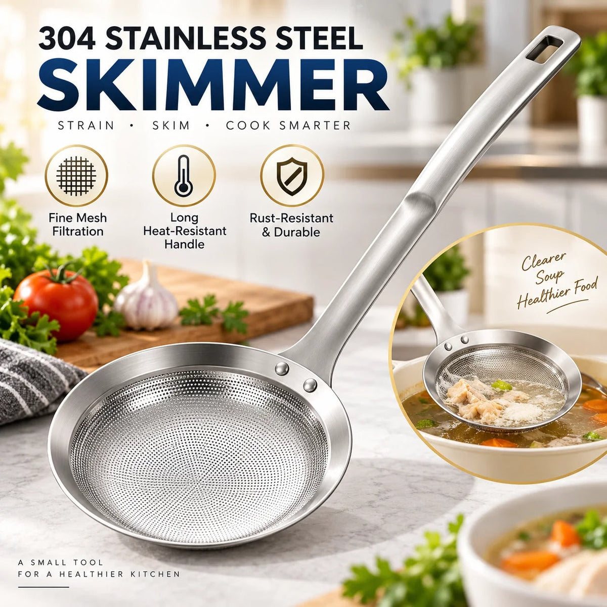 🎉Filter Scoop SUS304 Stainless Steel Fat Skimmer Spoon