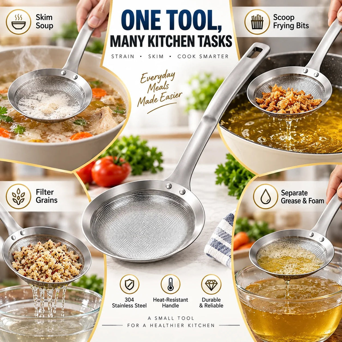 🎉Filter Scoop SUS304 Stainless Steel Fat Skimmer Spoon