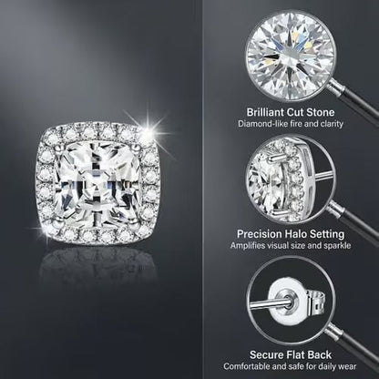 Halo Stud Earrings 4-Pack- Gold & Silver Round/Square Styles