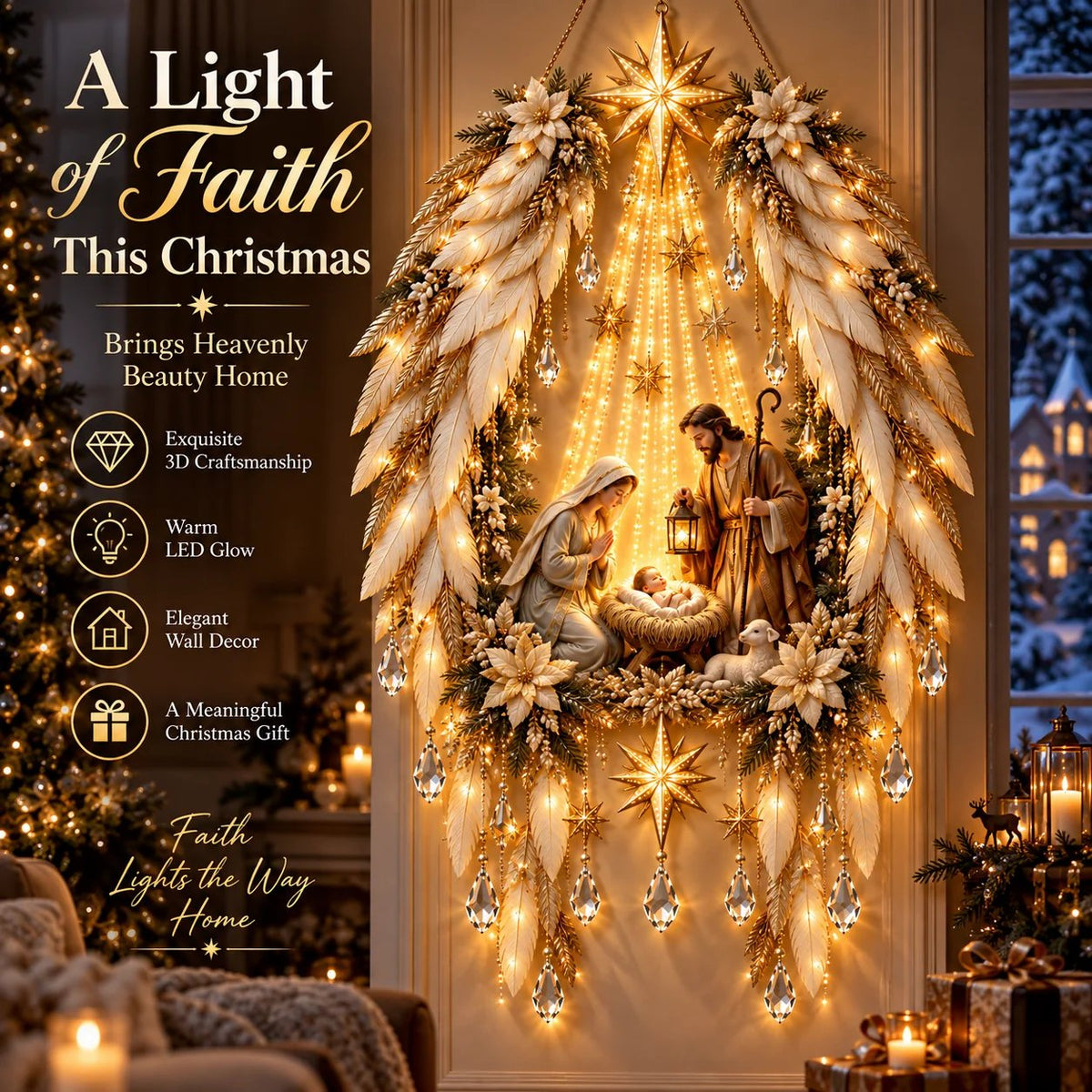 ✨👼 “Heavenly Angel Wings” – Nativity Scene Lighting ✨ – Illuminated Christmas Wall Decoration ✈️