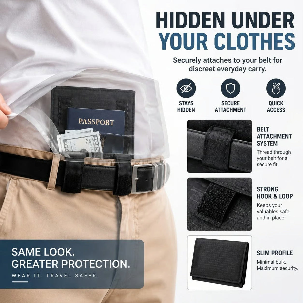 ✈️ Hidden Anti-Theft Passport Pouch – Slim Travel Security Belt Wallet for Cash, Cards & Documents
