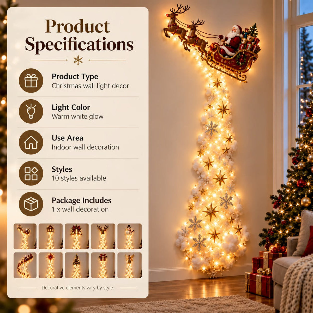 Illuminated Christmas wall decoration Magical Christmas path – Festive light decoration with 10 Christmas motifs