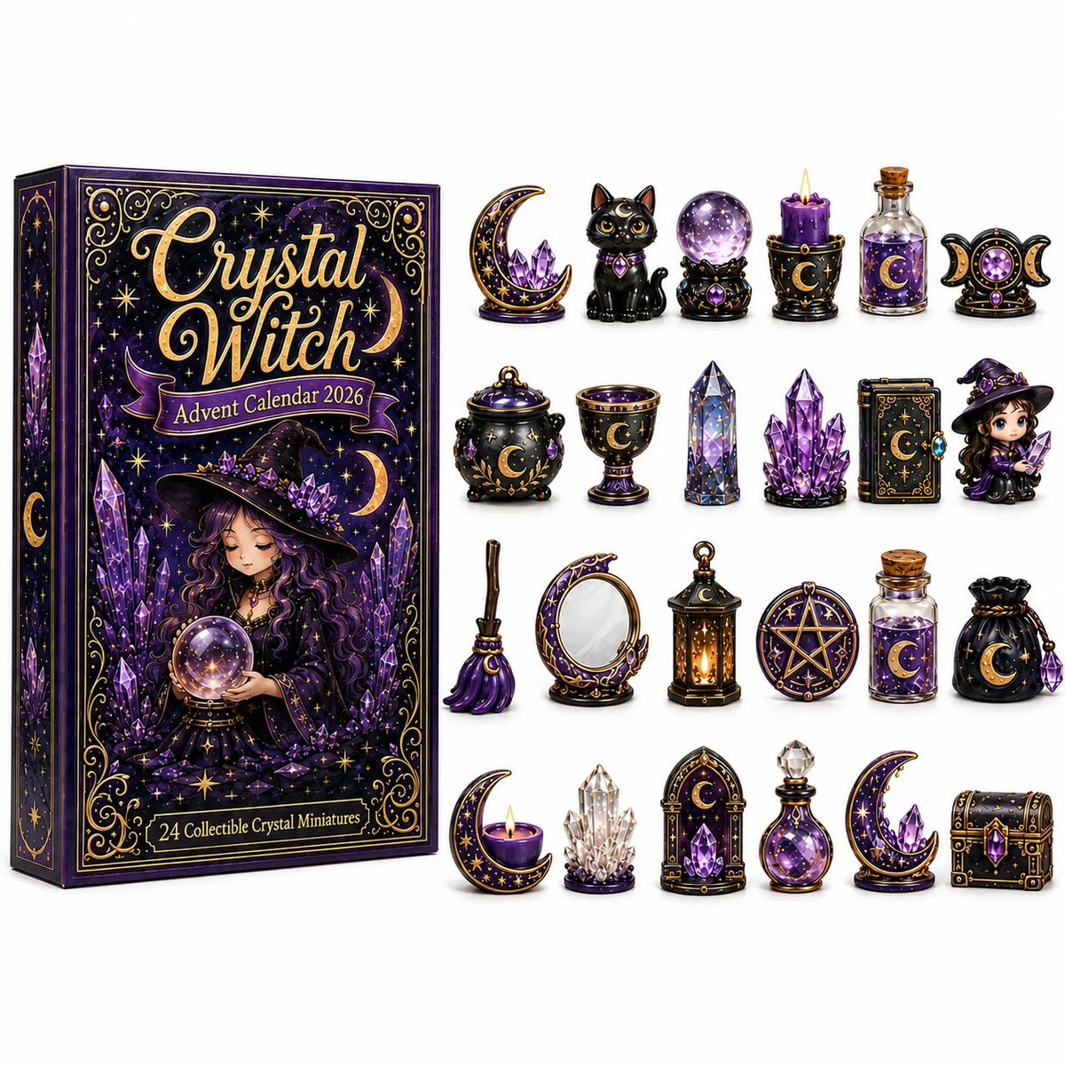 🔮 2026 "Crystal Witch" Advent Calendar | 24 days filled with mystical miniatures, crystal-inspired surprises, and enchanting magic ✨