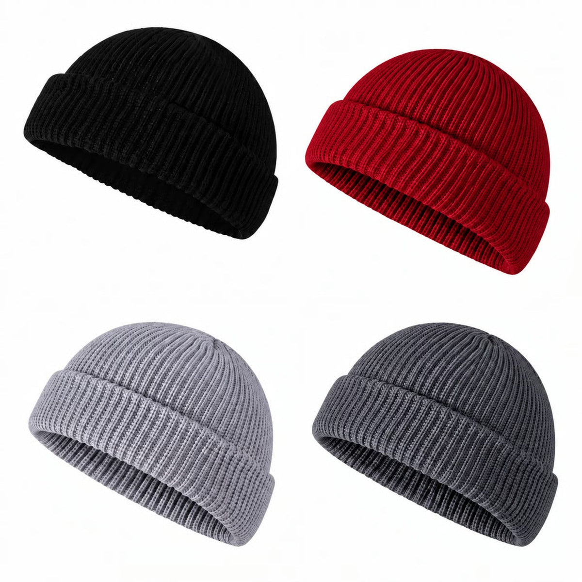 Men's Solid Color Beanie Set