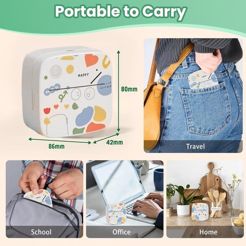 💥Mini Portable Sticker Printer with 5 Rolls Paper