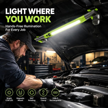 Rechargeable COB Work Light, USB-C Magnetic LED Inspection Light with Hook & Clamp, 360° Rotating Portable Garage Mechanic Light for Car Repair, Emergency, Camping
