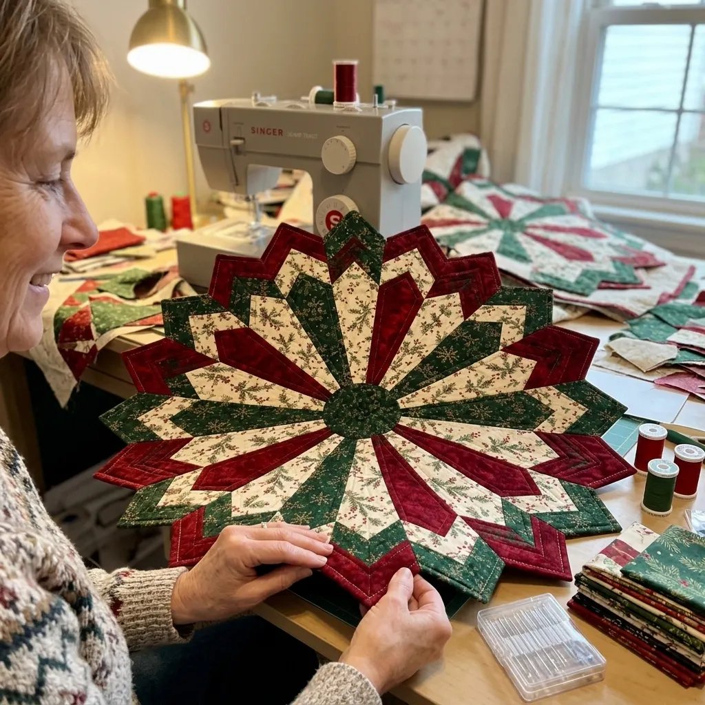 Set of templates for quilting poinsettia table decorations