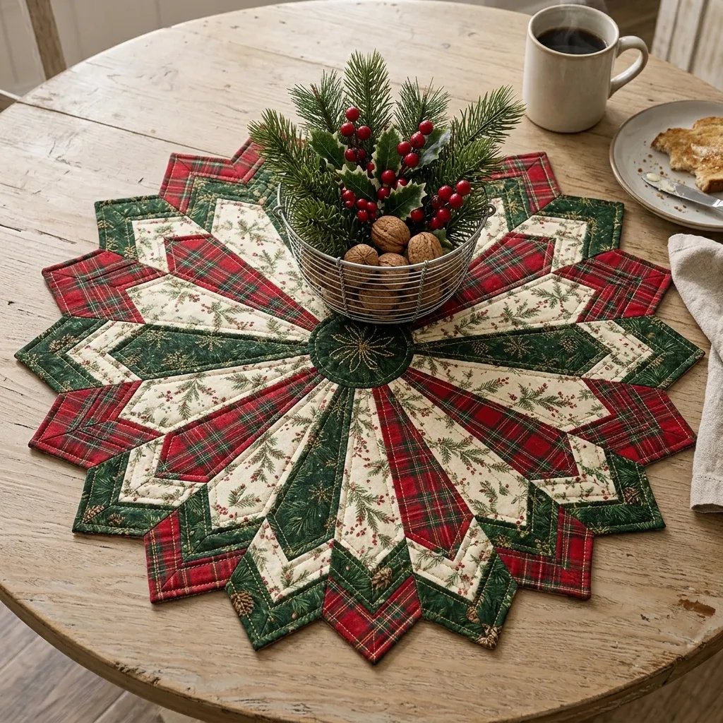 Set of templates for quilting poinsettia table decorations
