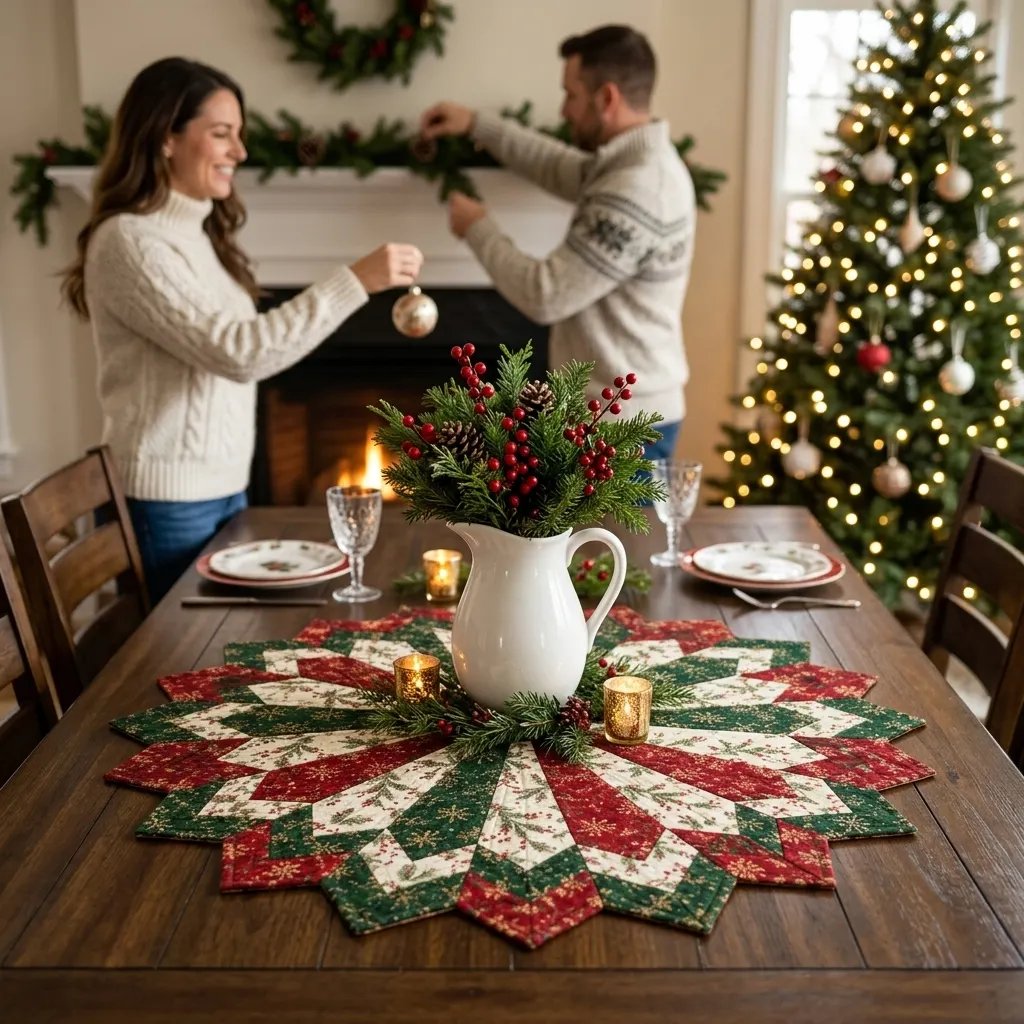 Set of templates for quilting poinsettia table decorations